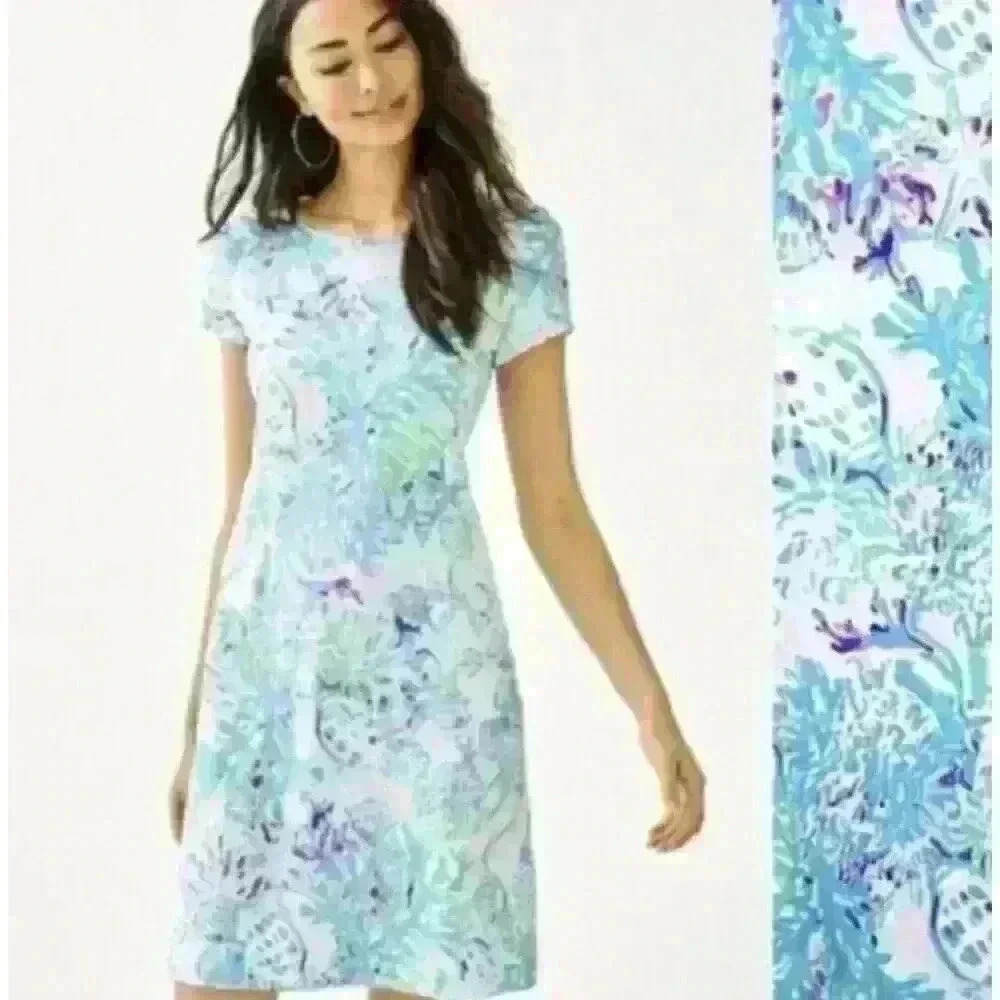 Lilly Pulitzer Marlowe Boat Neck T-Shirt Dress Amethyst Tint Craysea Print Small